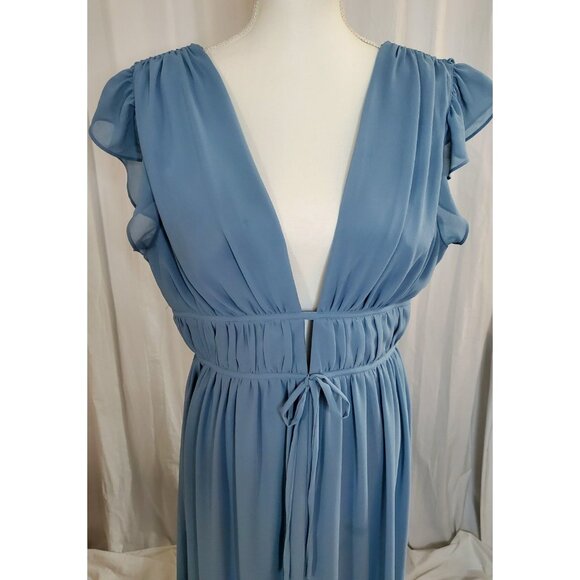 Lulus Dress Women XL Im All Yours Slate Blue Ruffle Maxi Flutter Sleeve Slit - Picture 5 of 14